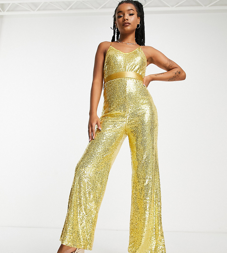 cami wide leg jumpsuit in gold sequin