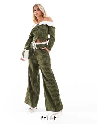 drawstring tailored pants in olive stripe - part of a set-Green