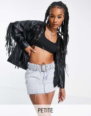 Extro & Vert Petite faux leather western tassel jacket in black - ASOS Price Checker