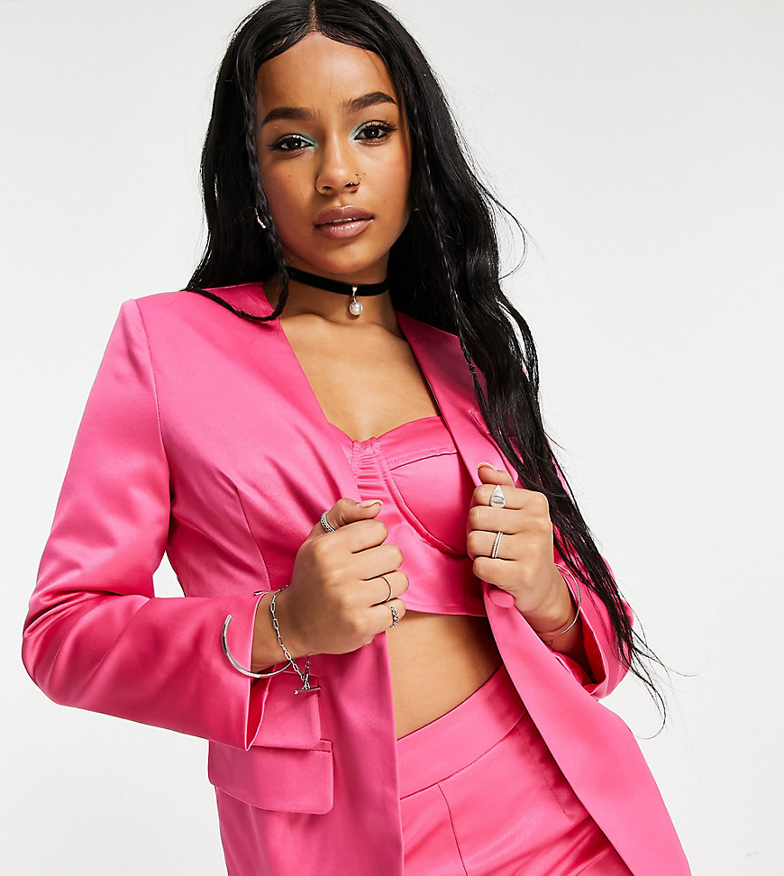 Extro & Vert Petite fitted blazer in hot pink co-ord