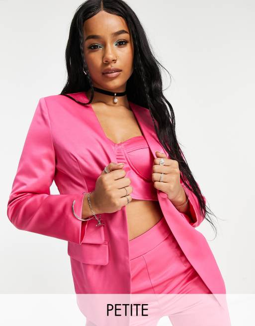 Extro & Vert Petite boxy cropped blazer in hot pink satin - part