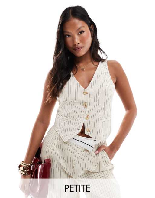 Extro & Vert Petite fitted pinstripe waistcoat in stone (part of a set)