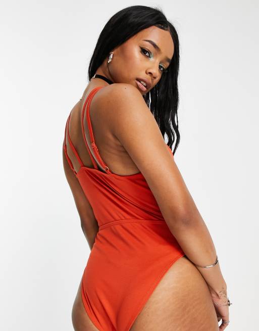 Extro & Vert Petite halter neck strappy bodysuit in rust