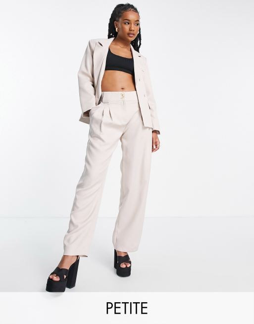 Extro & Vert Petite high waist pleat front tailored trousers in ecru co-ord