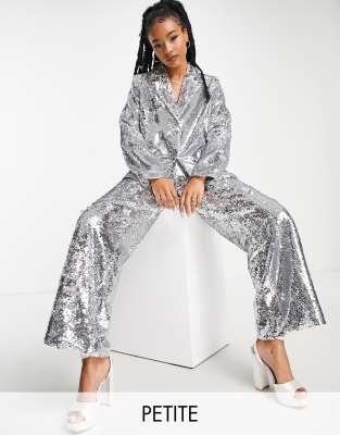 Extro & Vert Petite Oversized Blazer In Silver Sequin Co-Ord