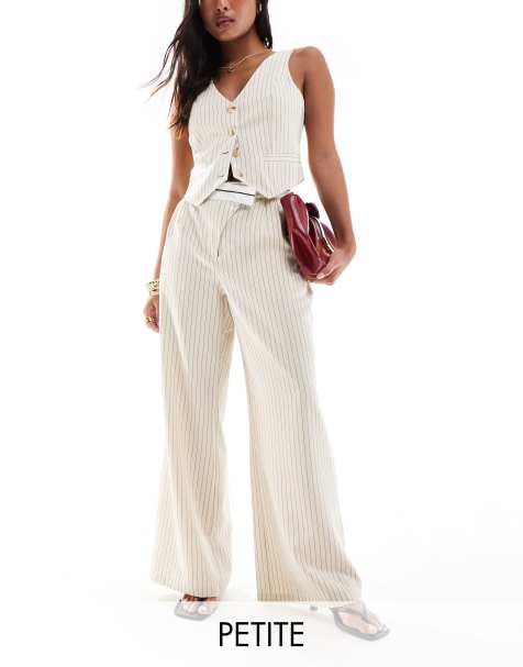 Extro & Vert Petite - Pantalon d'ensemble ajusté à fines rayures avec taille asymétrique - Taupe - view 1
