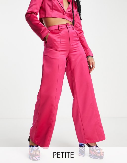 Extro & Vert Petite - Satijnen broek met superwijde pijpen in felroze, deel van co-ord set