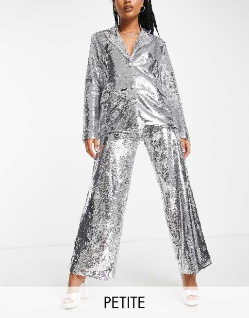 Glitter Blazer & Wide Leg Trouser Suit Set