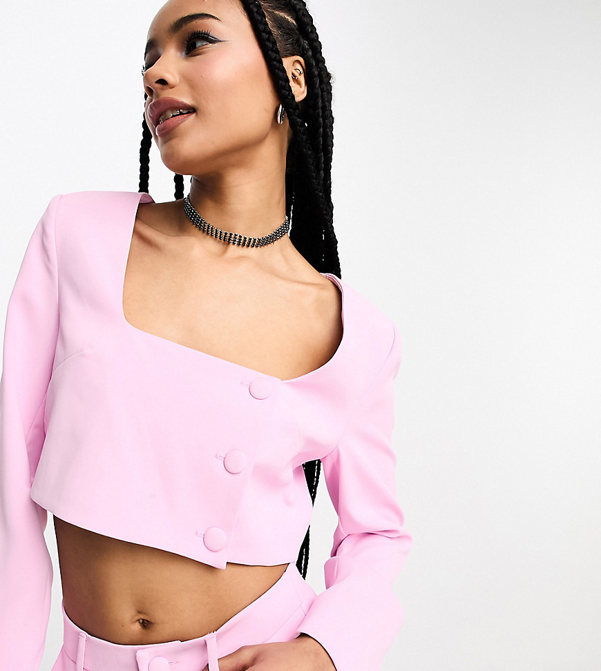 Extro & Vert Petite square neck crop top in baby pink co-ord