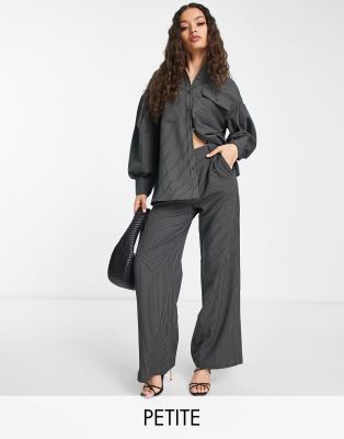 Extro & Vert Petite super wide leg pants in slate pinstripe (part of a set)