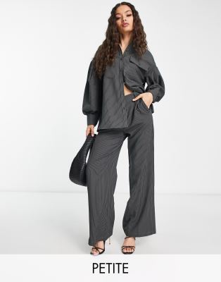 Extro & Vert Petite super wide leg pants in slate pinstripe - part of a set