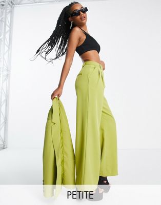 Extro & Vert Petite super wide leg trousers in olive co-ord  - ASOS Price Checker