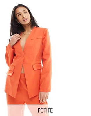 Extro & Vert Petite tailored buttoned blazer in rust co-ord-Orange