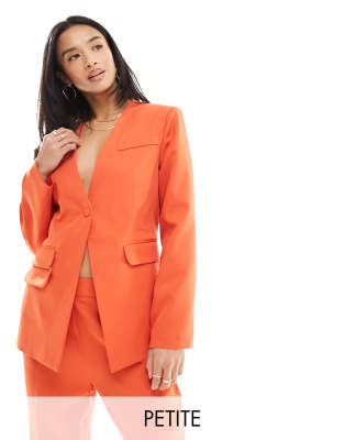 Extro & Vert Petite Tailored Buttoned Blazer In Rust Co-Ord-Orange