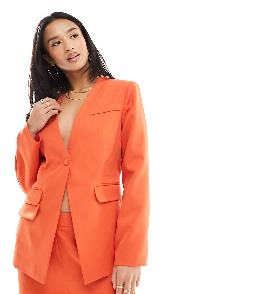 Extro & Vert Petite tailored buttoned blazer in rust co-ord-Orange