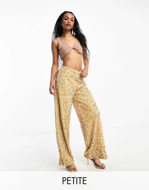 Extro & Vert Petite wide leg slouchy velvet pants in gold