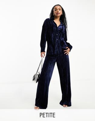Extro & Vert Petite Extro & Vert Petite wideleg velvet trousers co-ord in midnight blue