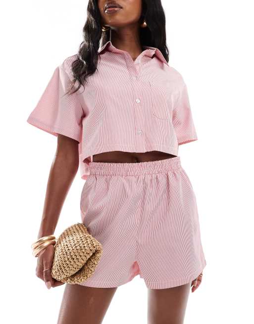 Extro & Vert pinstripe short co-ord in red