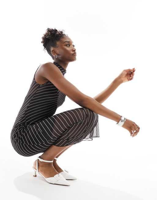 Extro & Vert pinstripe sleeveless maxi dress in mesh