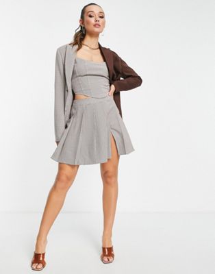 Extro & Vert pleated mini skirt with side split in check co-ord