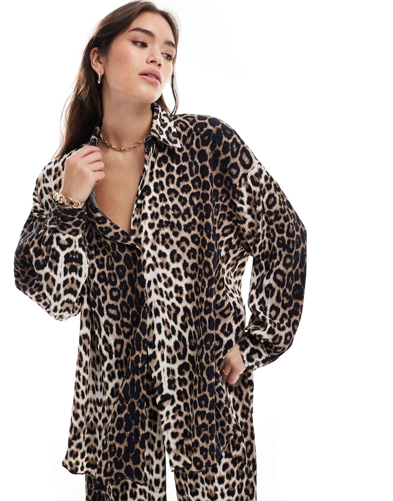 Рубашка Extro -Vert plisse с леопардовым принтом - часть комплекта