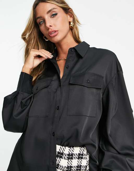 Extro And Vert Plissiertes Oversize Hemd In Schwarz Asos