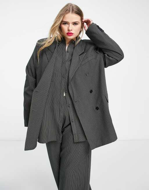 Extro & Vert Plus - Blazer doppiopetto comodo color ardesia gessato in coordinato