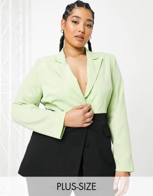 Extro & Vert Plus - Blazer Med Kontrastdesign I Sort Og Limegrøn