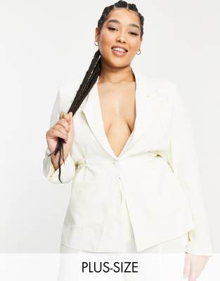 Extro & Vert Plus tie waist blazer in off white - ASOS Price Checker