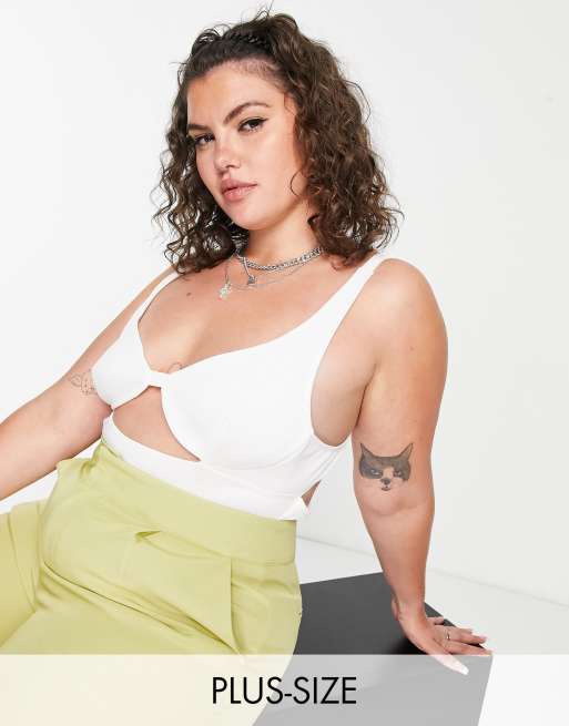 Extro & Vert Plus - Body a brassière bianco sporco con cut-out in coordinato