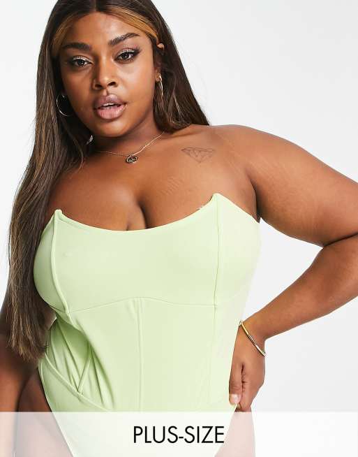 Extro & Vert Plus - Body a corsetto verde lime con scollo rotondo
