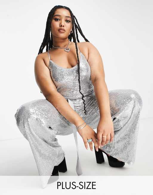 Silver plus size store jumpsuit