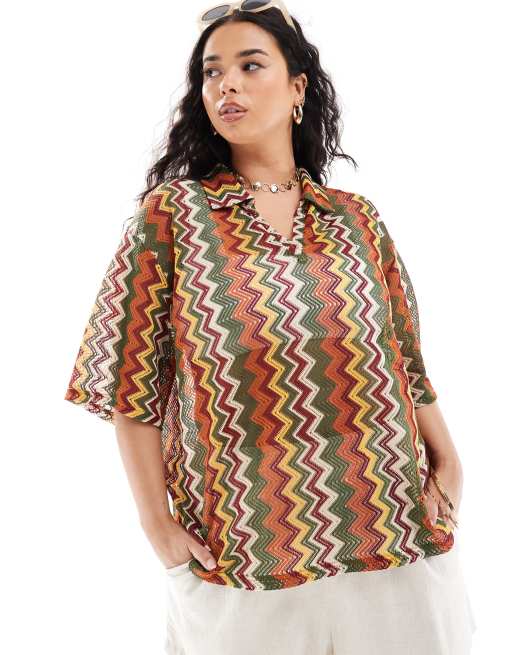 Extro & Vert Plus - Camicia all'uncinetto a righe multicolore