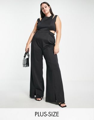 Extro & Vert Plus tailored wide leg cut out jumpsuit in black - ASOS Price Checker