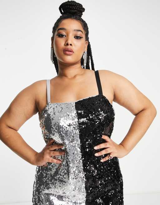 Plus size black 2025 and silver sequin dress