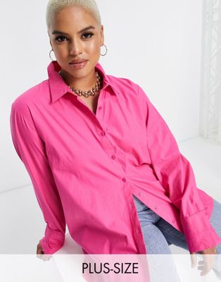 Extro & Vert Plus cotton oversized shirt in hot pink