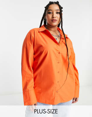 Extro & Vert Plus cotton oversized shirt in orange