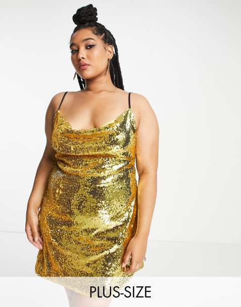 Gold cocktail dress plus on sale size