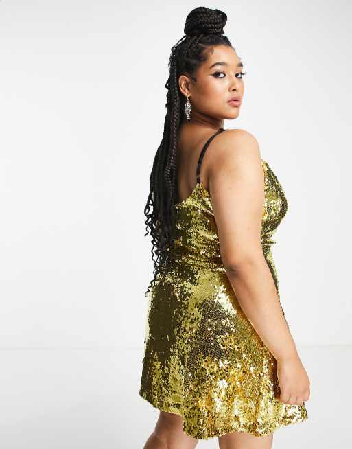 Extro & Vert Plus cowl front mini dress in gold sequin, 2 of 4
