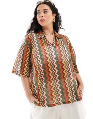 Extro & Vert Plus Crochet Shirt In Multi Stripe