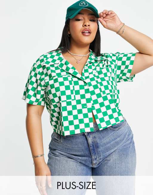 Extro & Vert Plus cropped boxy shirt in bold green checkerboard