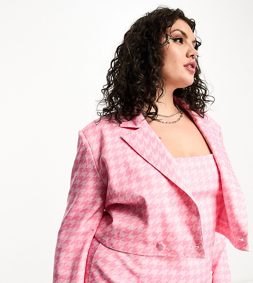Extro & Vert Plus cropped jacket in tonal pink dogtooth check co-ord