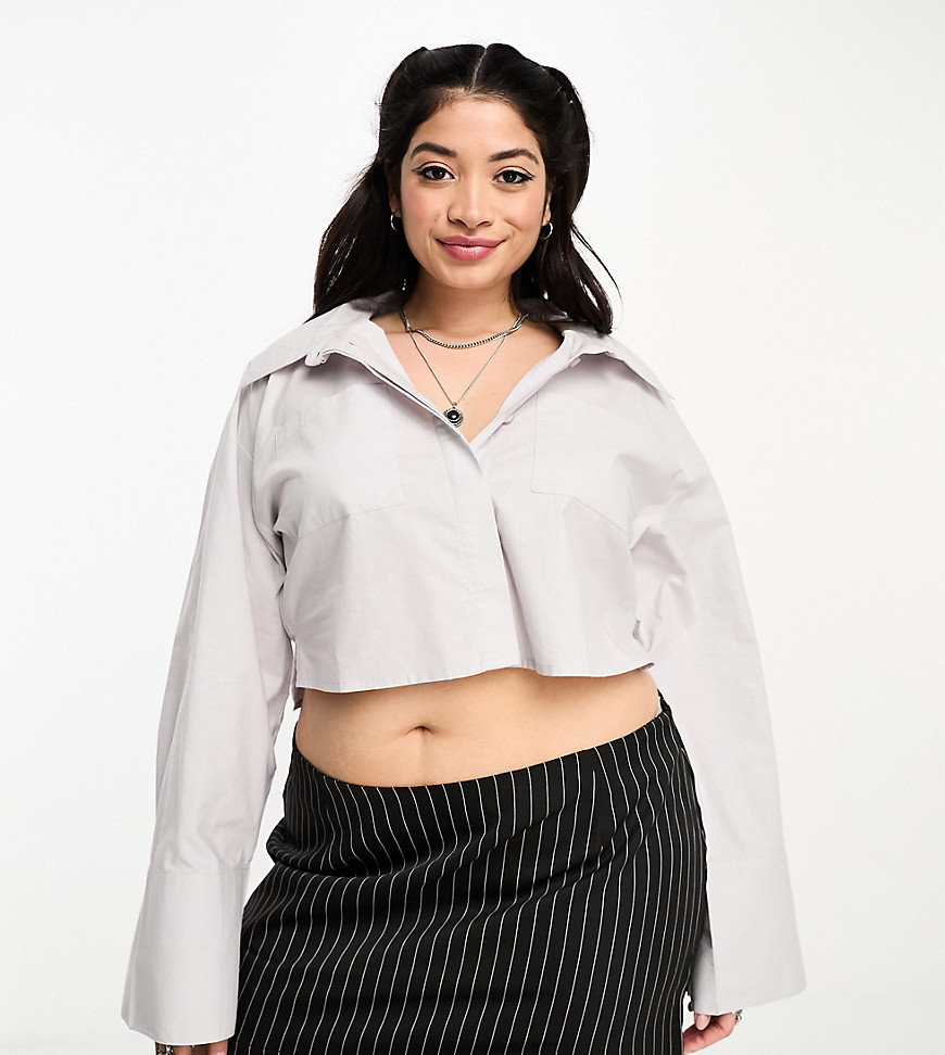 Extro & Vert Plus Cropped Shirt With Wide Sleeves In Stone Gray