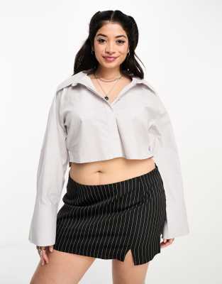 Extro & Vert Plus Extro & Vert Plus cropped shirt with wide sleeves in stone grey