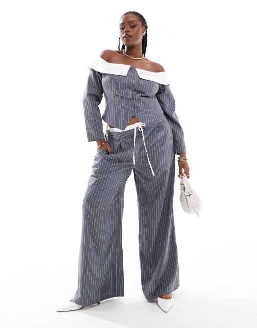 Extro & Vert Plus drawstring tailored pants in petrol blue and white (part of a set)