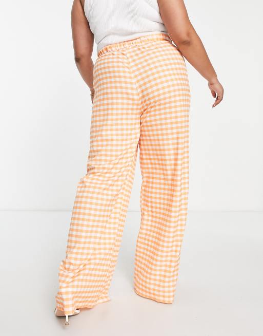 Extro & Vert Plus elasticated super wide leg trousers in orange gingham, 2 of 4