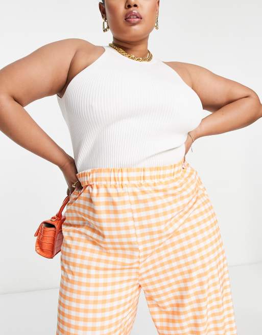 Extro & Vert Plus - Elastiske bukser med super vidde ben i orange gingham, 4 af 4