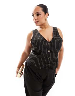 Extro & Vert Plus Extro & Vert Plus fitted pinstripe waistcoat in black