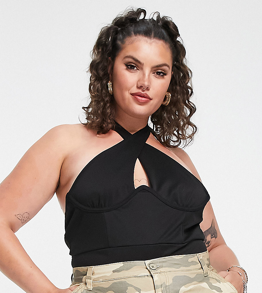 Plus-size bodysuit by Extro %26 Vert Love at first scroll Halter style Cut-out panel Thong back Slim fit