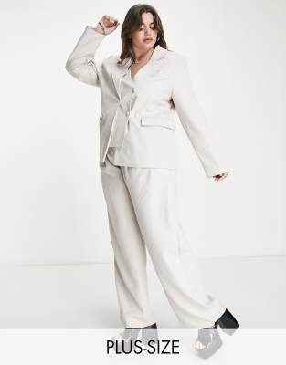Extro & Vert Plus Extro & Vert Plus high waist pleat front tailored trousers in ecru co-ord-Neutral